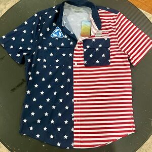 Patriotic print breathable quick dry button up shirt